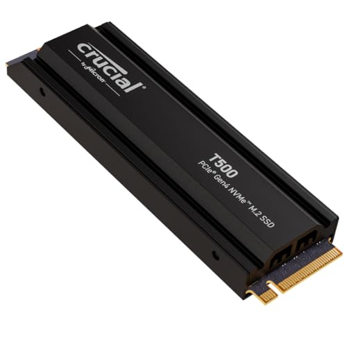 Crucial T500 SSD 4TB PCIe Gen4 NVMe M.2 PS5 SSD Interno Gaming con Disipador, Fino a 7000 MB/s, Compatibile PlayStation 5, TLC NAND, Laptop e Desktop, Disco Duro SSD - CT4000T500SSD5